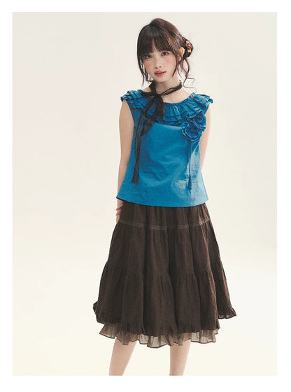 "Bluebell" Peacock Blue Lace Embroidered Fitted Sleeveless Top