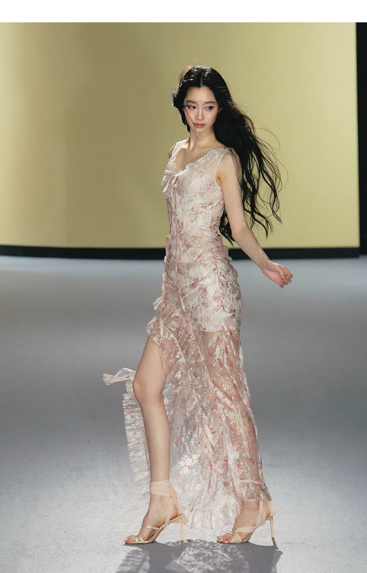 "Blush Mirage" Floral Lace Slip Maxi Dress