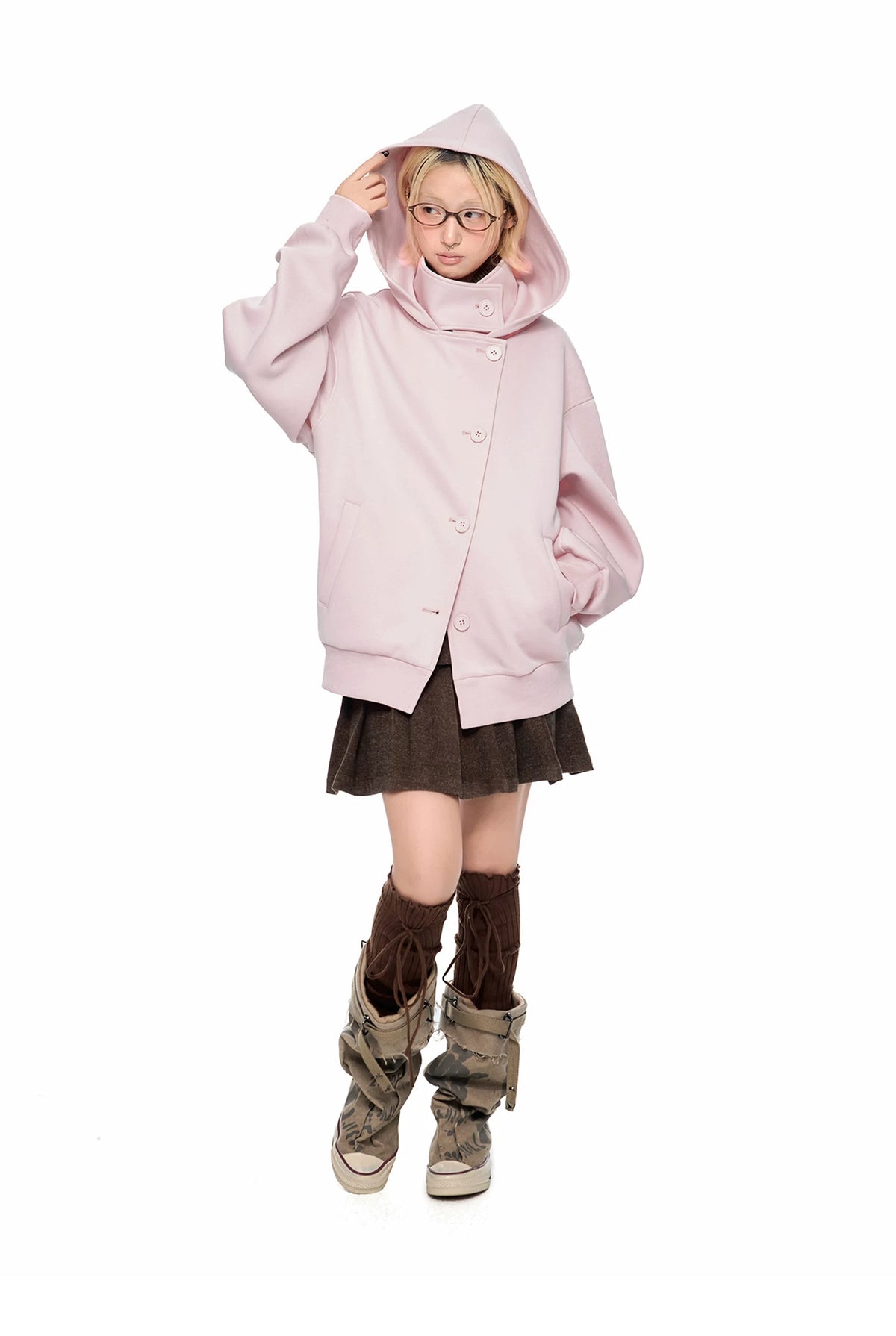EZEK | Preppy Hooded Wool Blend Jacket with Button Front