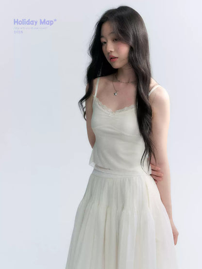 "First Confession" Ivory Lace Bow Cami Top