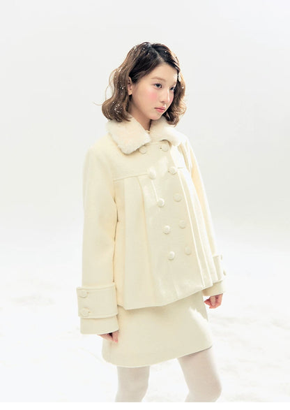 "Morning Mist" A-Line Wool-Blend Mini Skirt (Mist Gray/ Cream Beige)