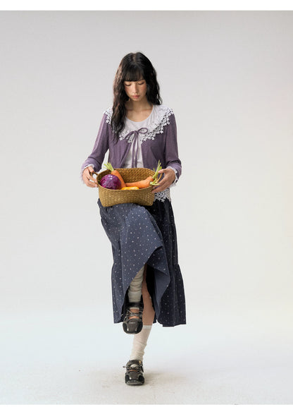 [CAN] “Rose in Bloom” Lavender Knit Cardigan & Floral Skirt 3-Piece Set