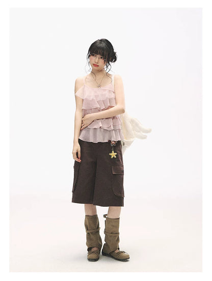 "Star Haven" Tiered Ruffle Cami Top (Cloud Blush Pink/ Moonlight Gray)