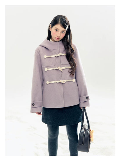 "Velvet Snowfall" Purple Mist Hooded Quilted Wool-Touch Duffle Coat