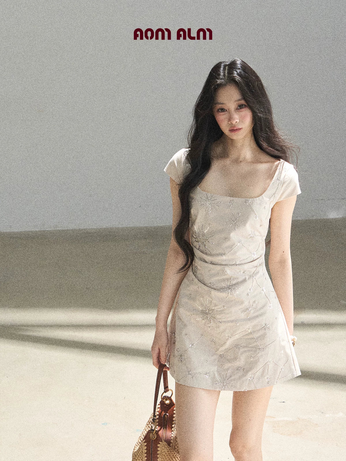 "Summer in Slow Motion" Mother-of-Pearl Star Beaded Fit & Flare Mini Dress