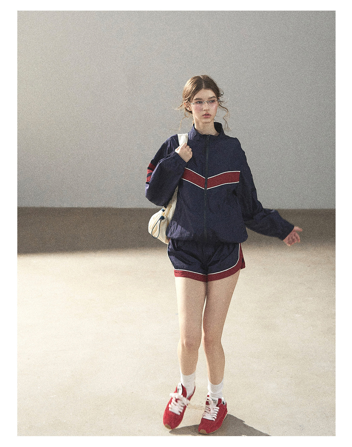 170726 "Keep Running" Navy Blue Retro Track Jacket & Shorts Set