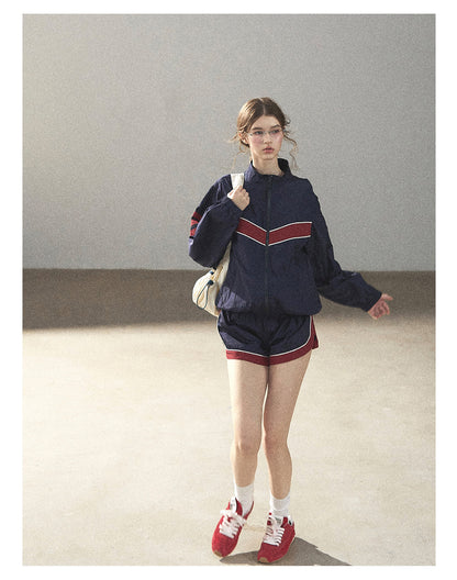 170726 "Keep Running" Navy Blue Retro Track Jacket & Shorts Set