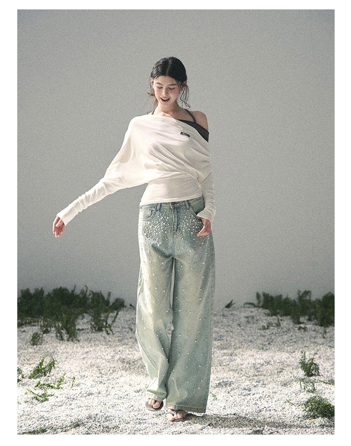 “Moonlit Monologue” Layered Off-Shoulder Halter Top