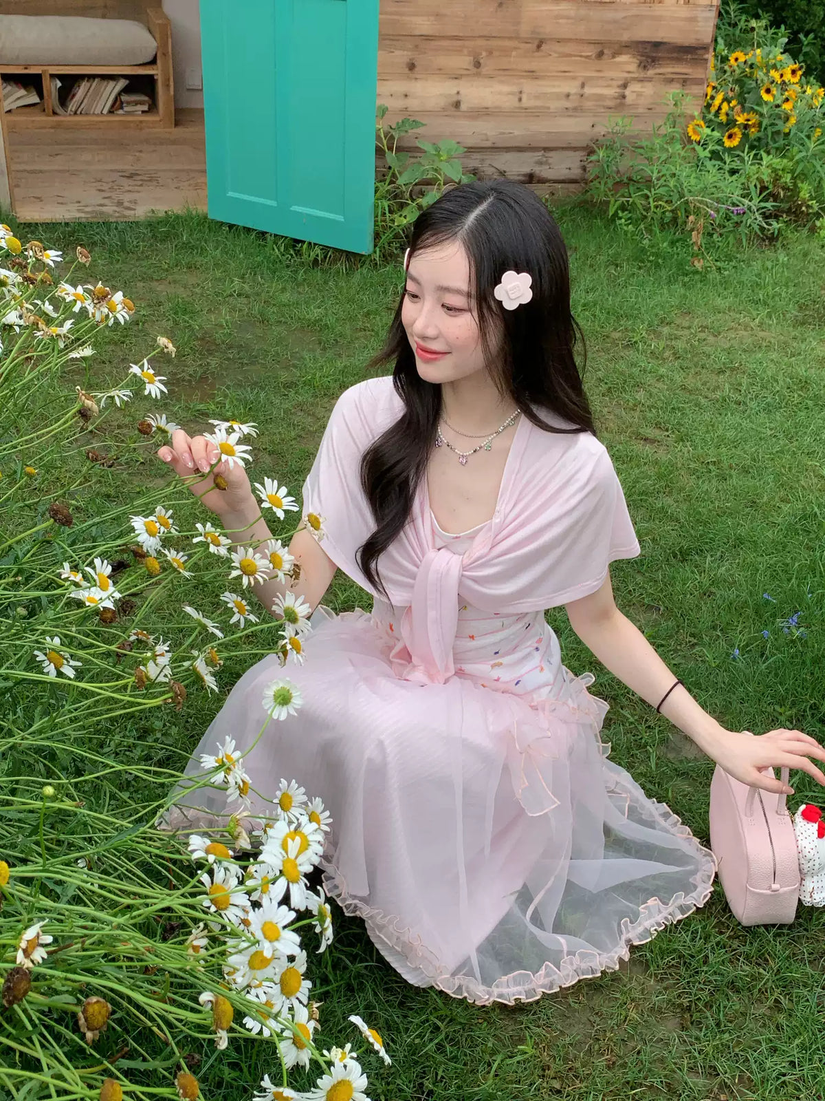 [RF] “Peach Blossom Layers” Peach Pink Striped Floral Print Short-Sleeve T-Shirt