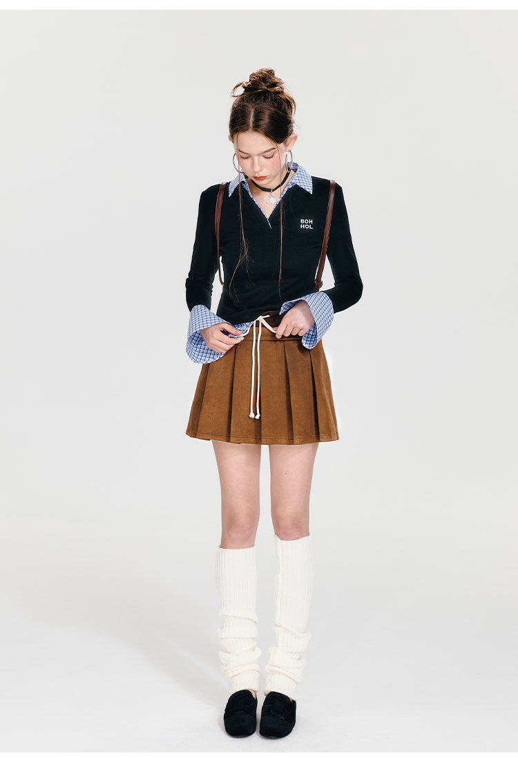 Intellectual Style Plaid Stitching Shirt