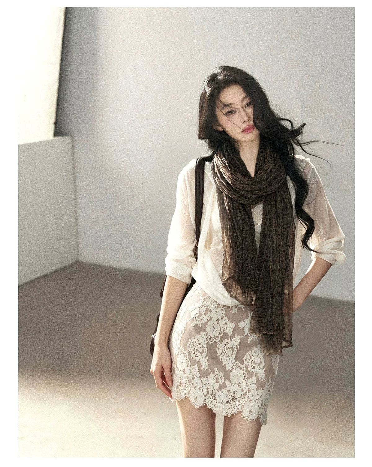 AOMALM - 100% Silk Sheer Fringe Scarf