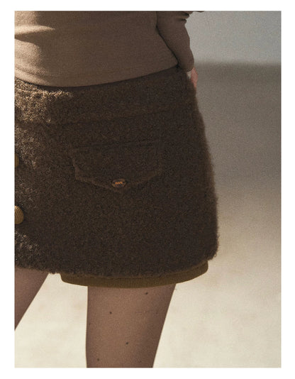 AOMALM - Roasted Pecan Low-Rise Wool-Look Skort