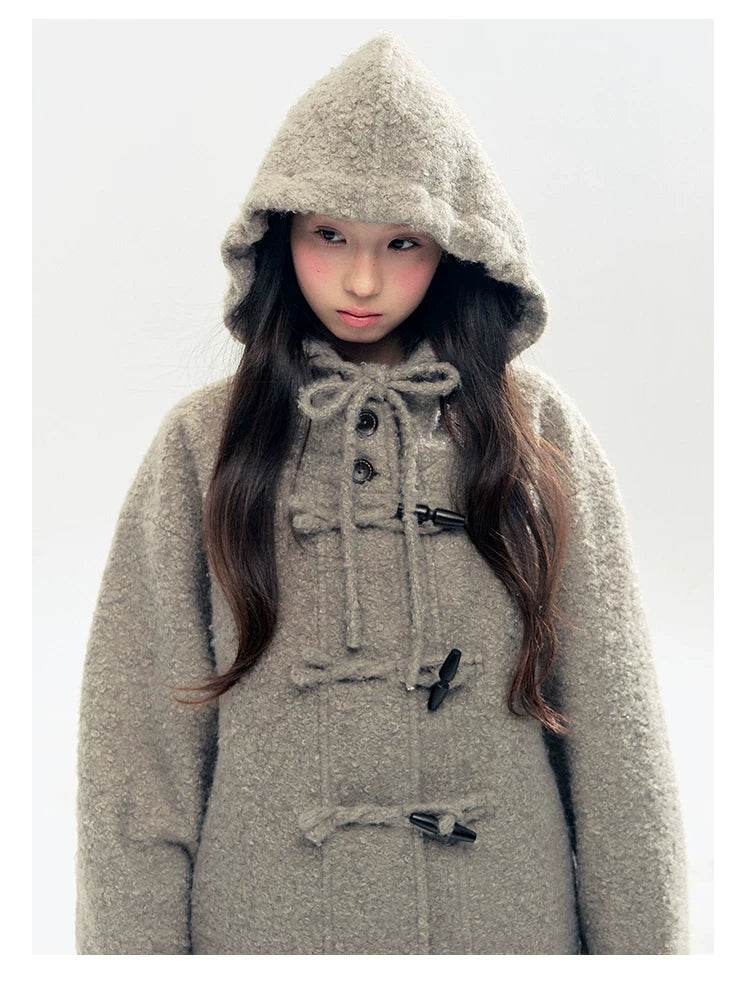 "Pinecone Post" Frost Gray Hooded Down Duffle Coat