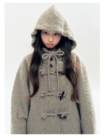 "Pinecone Post" Frost Gray Hooded Down Duffle Coat