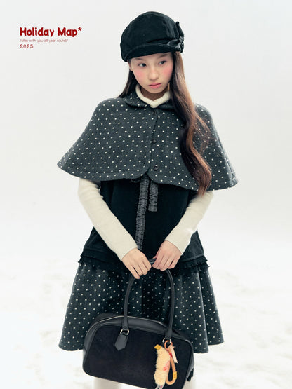 "Berlin Winter Chronicle" Black Polka Dot Capelet & Pinafore Dress Set