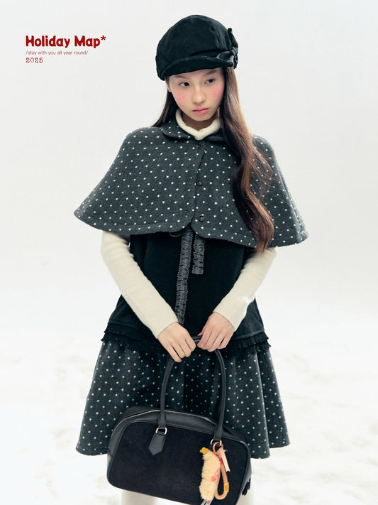 "Berlin Winter Chronicle" Black Polka Dot Capelet & Pinafore Dress Set