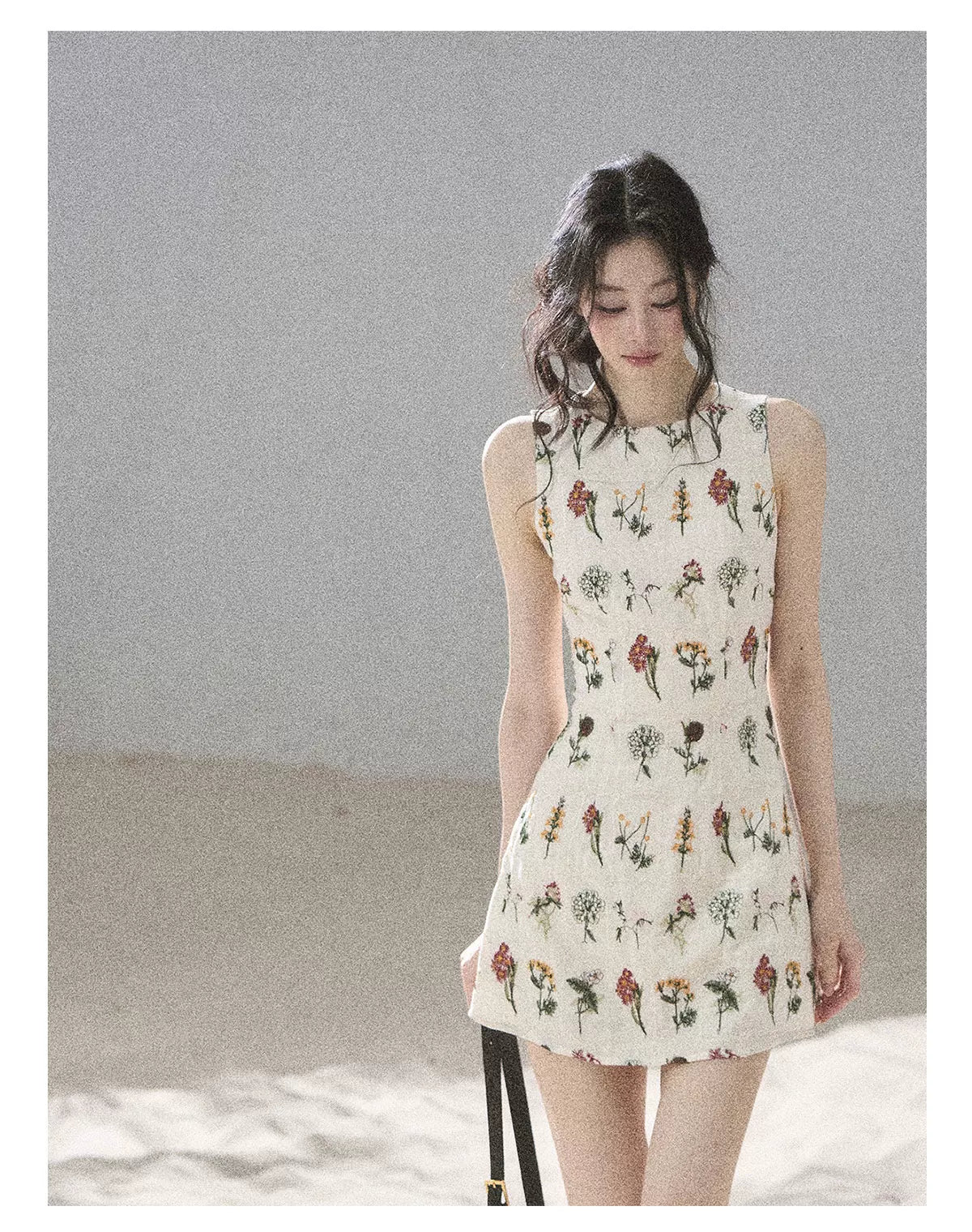 "Wildflower Daydream" Dutch Cream Embroidered Mini Dress - Sleeveless 45684
