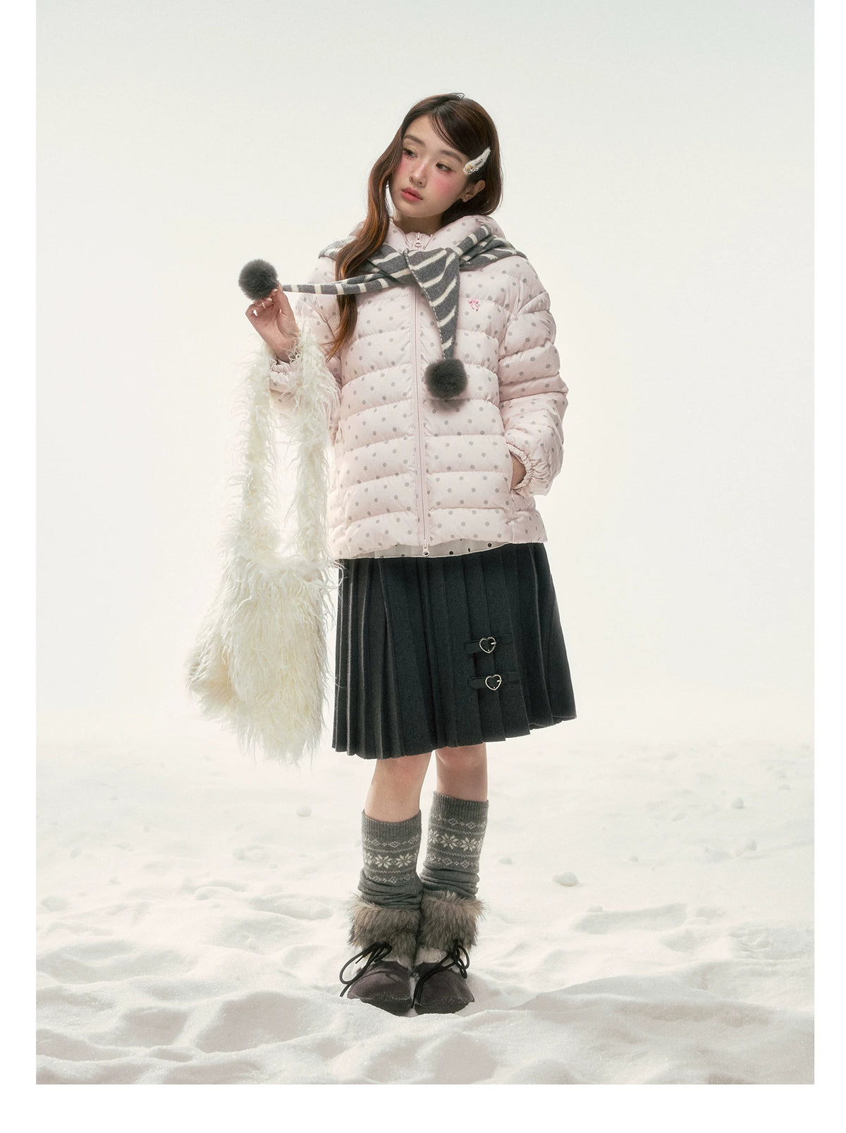 BIBIBENCY - Pink Polka Dot 90% White Duck Down Puffer Jacket