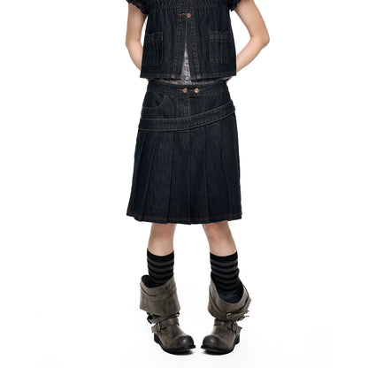Vintage Peter Pan Collar Puff Sleeve Denim Set