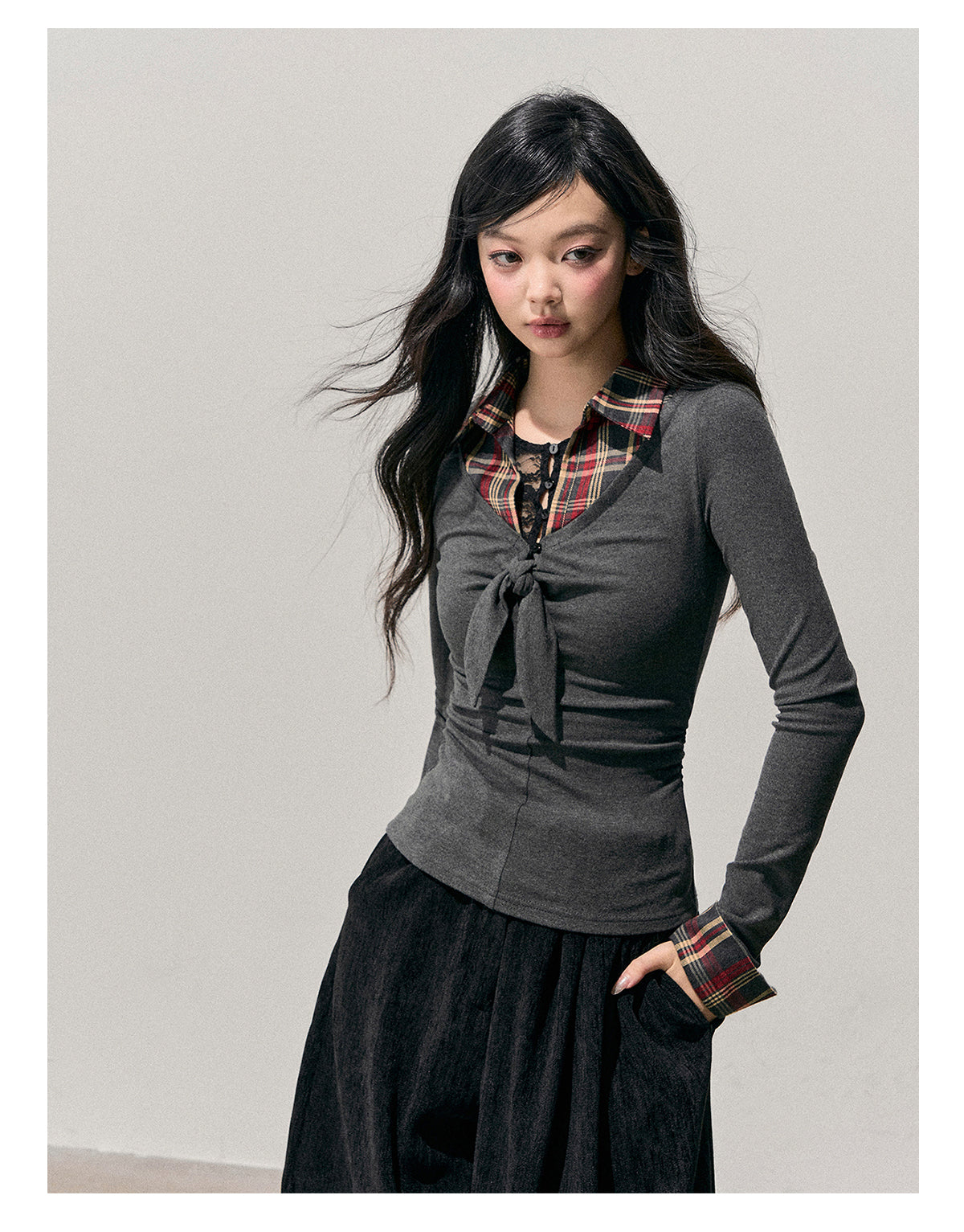 少也眼 “Her Ashen Sparks” Faux Triple-Layer Knit T-Shirt 254368463