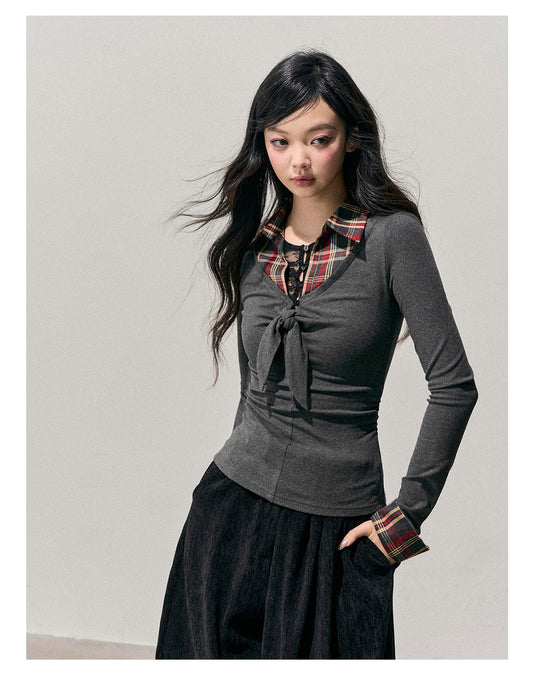 少也眼 “Her Ashen Sparks” Faux Triple-Layer Knit T-Shirt 254368463