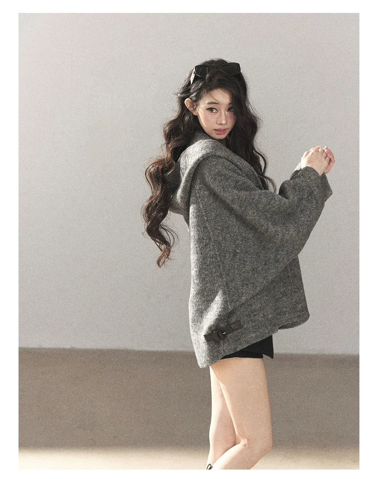 AOMALM - Dark Heather Gray Hooded Wool-Blend Jacket (With Inner Bra)