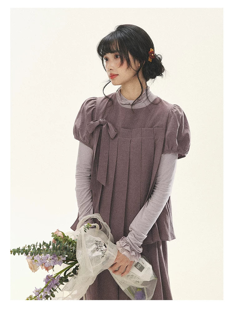 "Whispers Between Pleats" Gray Grape Purple Pleated Top & Maxi Skirt Set