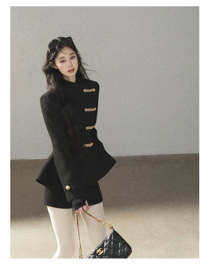 AOMALM - Quiet Black Fitted Fish-Tail Jacket & A-Line Skort Set