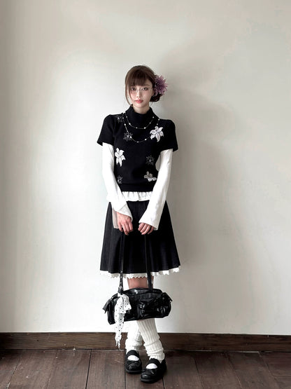 "Showa Lily" Black Knit Sweater Vest Set