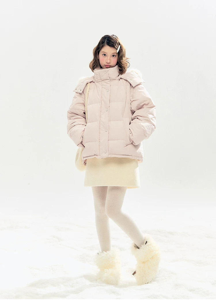 "Blush Cloud Haven" Misty Pink 2-Way Detachable Sleeve Down Jacket & Vest