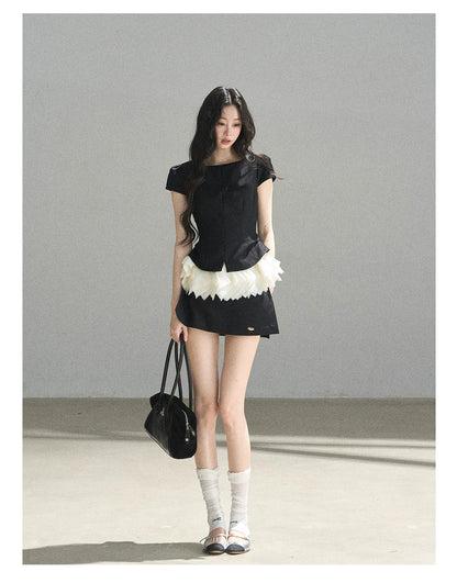 "Her Black & White Poem" Elegant Contrast Two-Piece Set