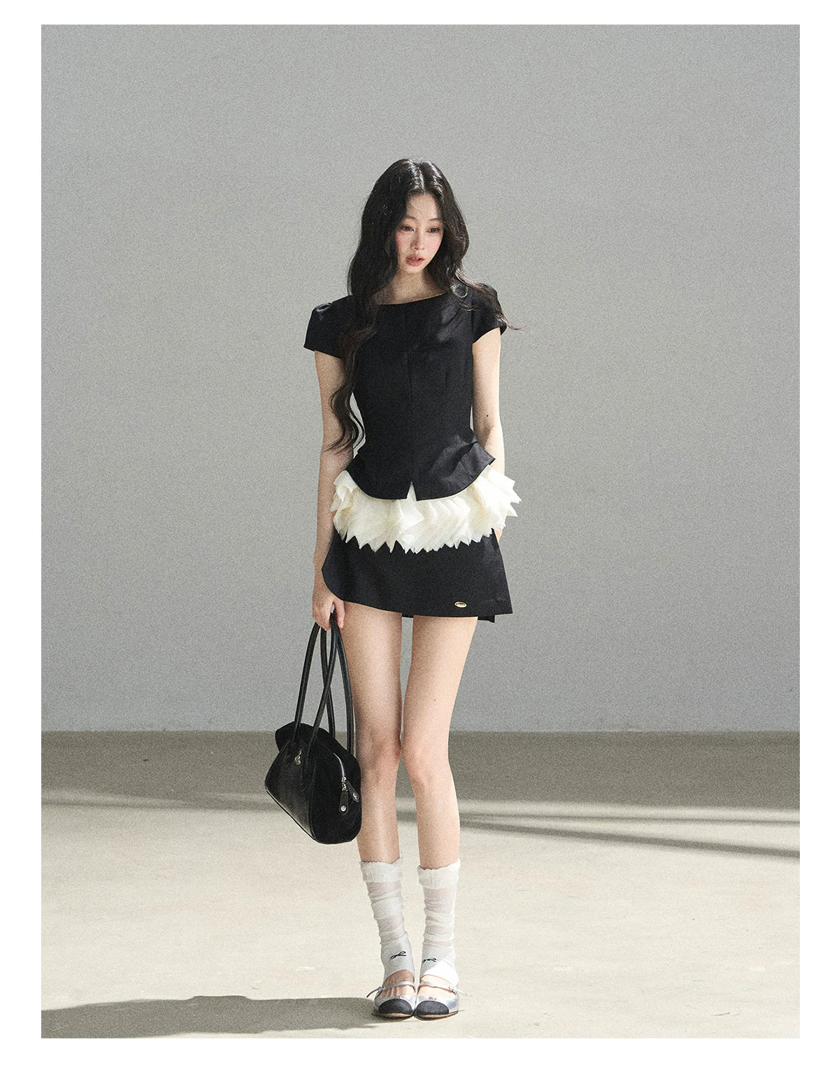 "The Unlit Spirit" High-Waisted A-Line Skort (Angora Red/ Tranquil Black)