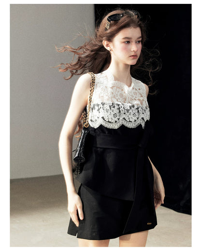 "The Quiet Strength" Black Iris Lace Sleeveless Crop Top