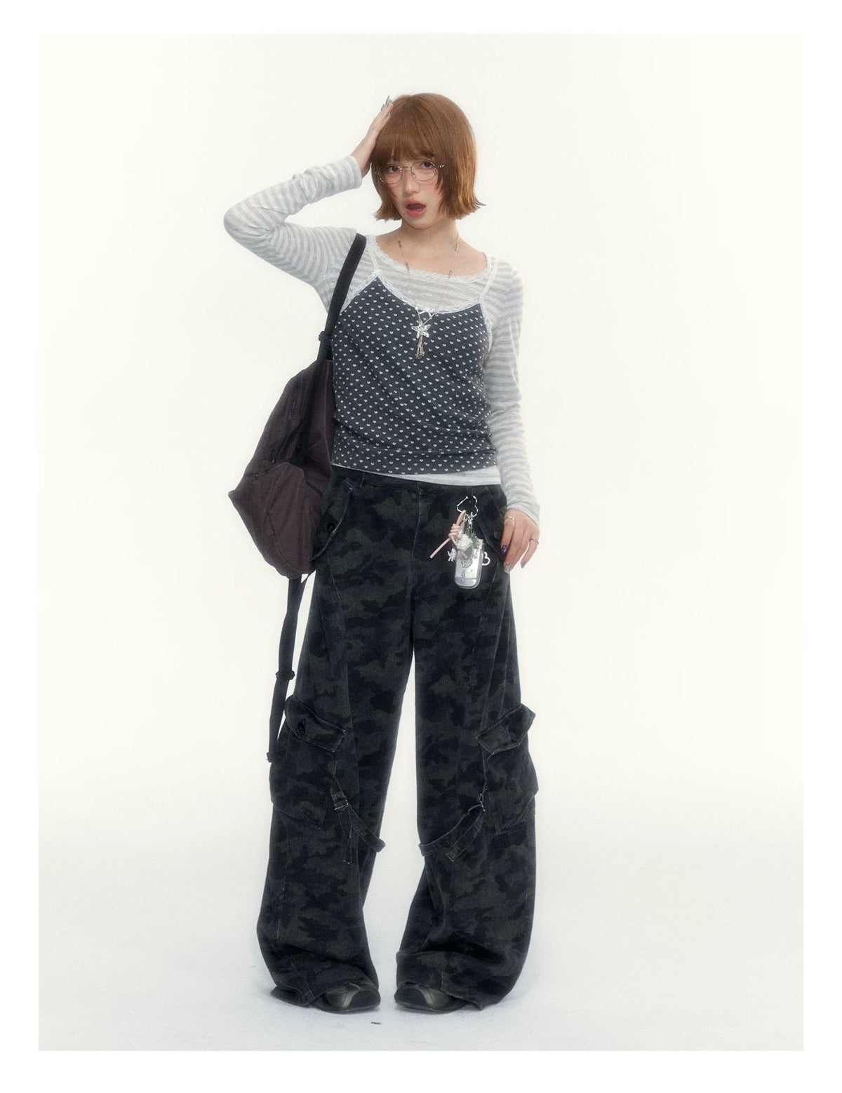 Camouflage Washed Wide-Leg Utility Pants