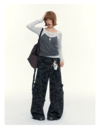 Camouflage Washed Wide-Leg Utility Pants