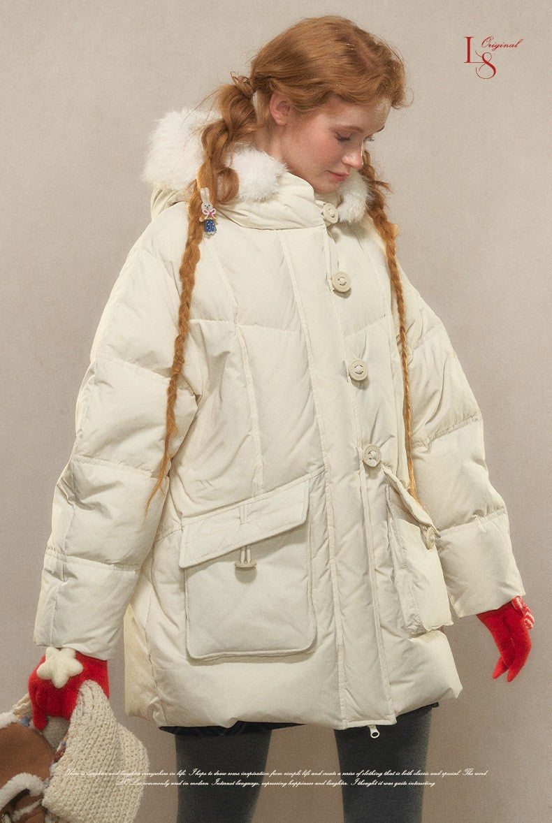 Campus Cozy Greige Hooded Down Jacket 1G1024Y118