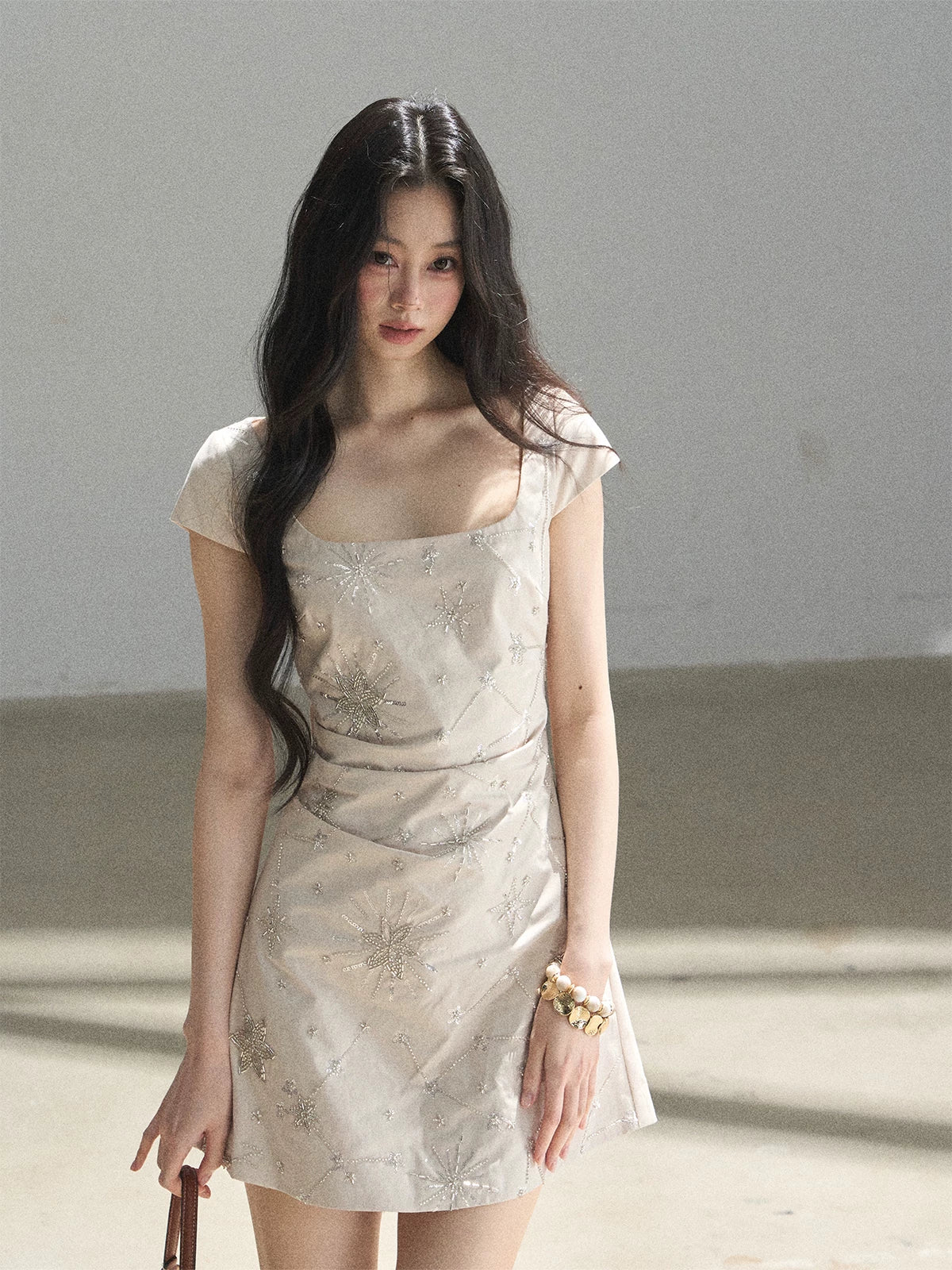 "Summer in Slow Motion" Mother-of-Pearl Star Beaded Fit & Flare Mini Dress