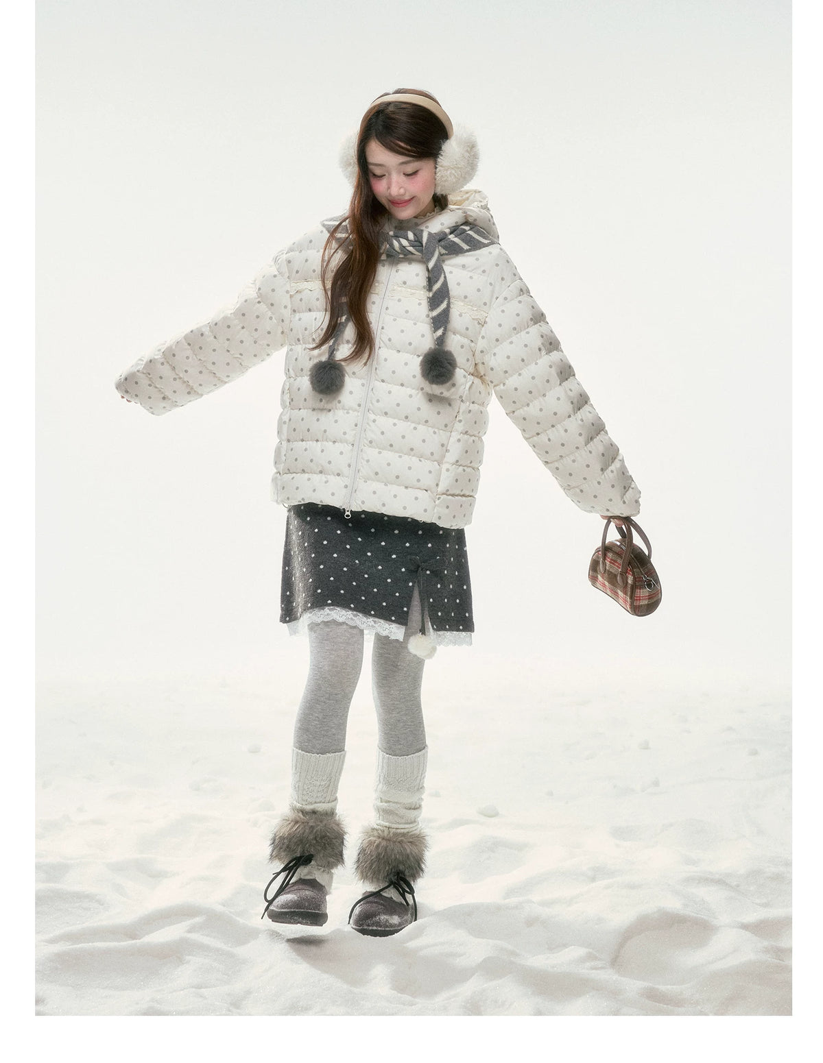 BIBIBENCY - White Polka Dot 90% Duck Down Puffer Jacket