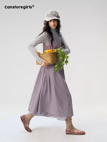 [CAN] "Violet Floral Bow" Purple Lace-Trim A-Line Pinafore Dress
