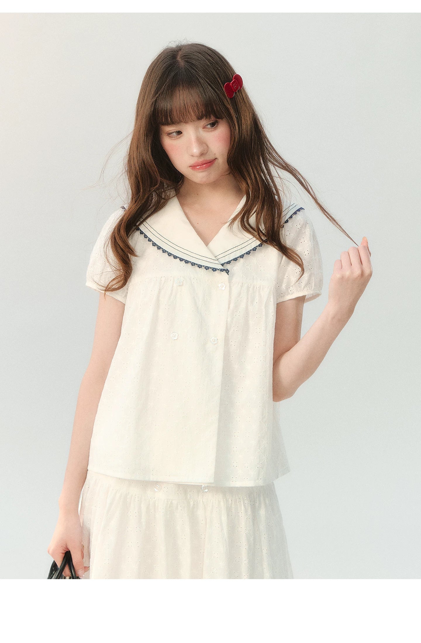 "Sea Breeze Chronicle" White Sailor Collar Skirt Set LL2026185