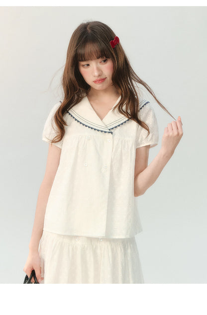 "Sea Breeze Chronicle" White Sailor Collar Skirt Set LL2026185