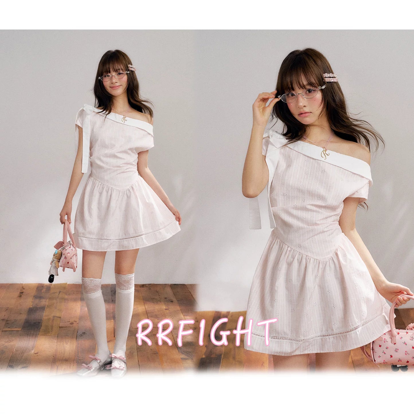 “Cloud Ballet Reverie” Blush Pink Off-Shoulder Dress