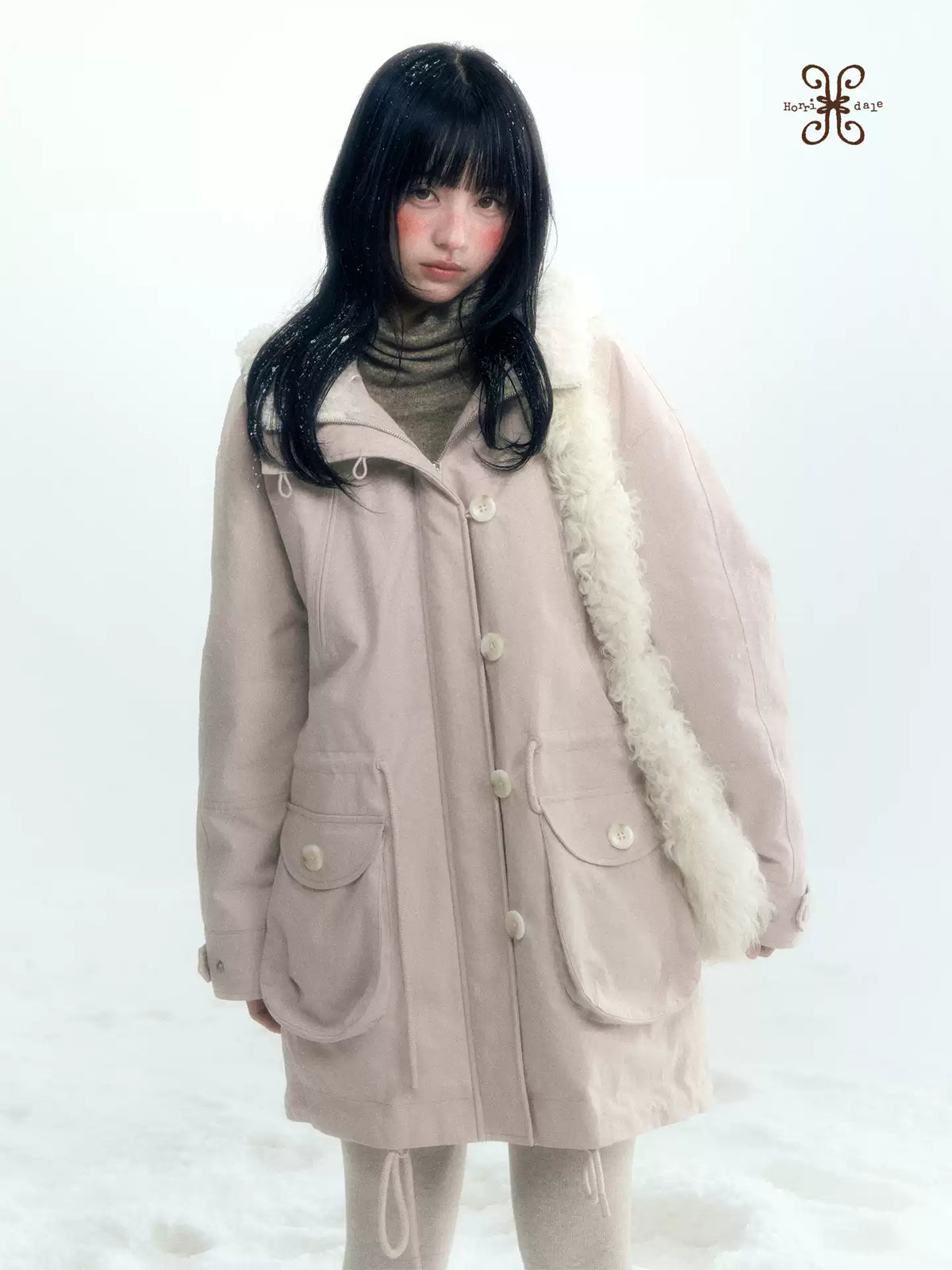 Horridale - Vintage Washed 90% White Duck Down Parka with Faux Fur Hood - Shell Pink