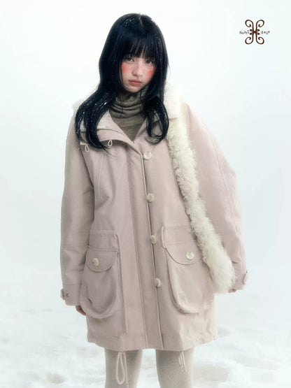 Horridale - Vintage Washed 90% White Duck Down Parka with Faux Fur Hood - Shell Pink