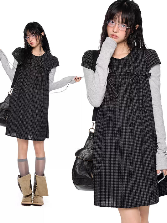 EZEK | Peter Pan Collar Gingham Shirt with Bubble Sleeves