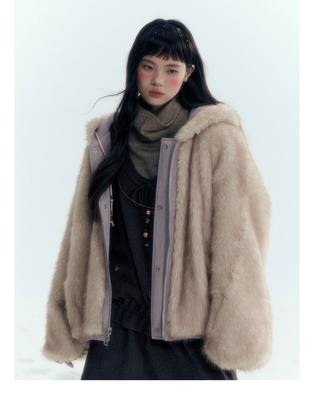 Horridale - Reversible Vintage Puff Jacket with Faux Fur – Misty Purple