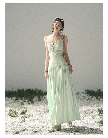 “Mint Afterglow” Jade Green Twist Cutout Top & Maxi Skirt