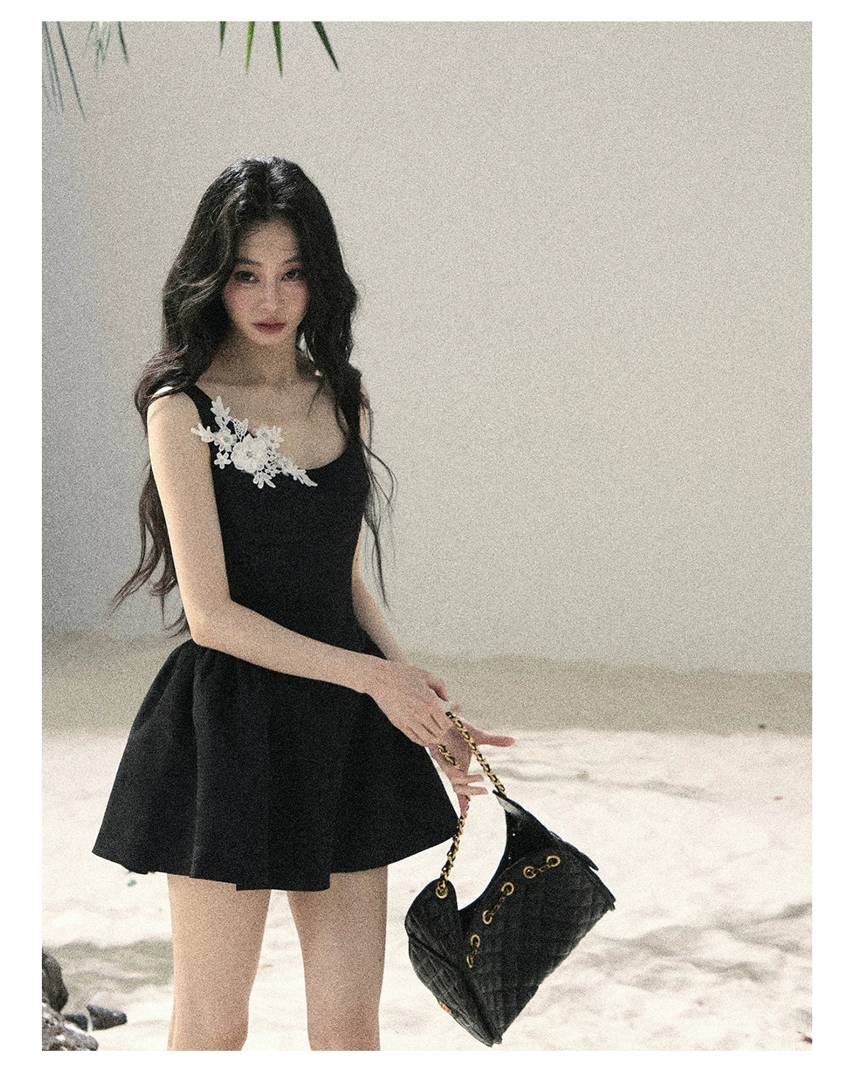"Wisteria Climbing the Vines" Black Iris Floral Lace Puff Mini Dress 7645