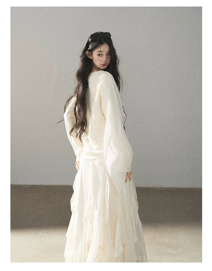 AOMALM - Layered Chiffon Shawl Top with Floral Detail
