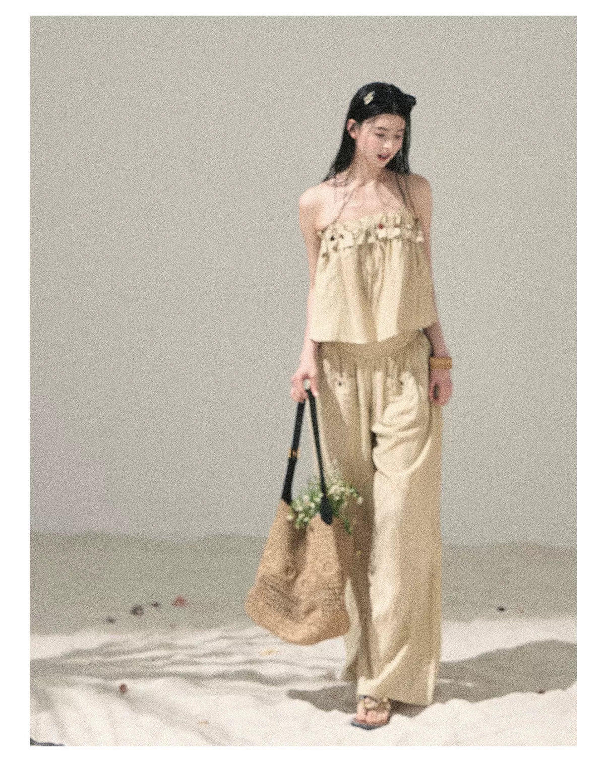 "Traces of the Wind" Sand Beige Cami & Wide-Leg Pants Set
